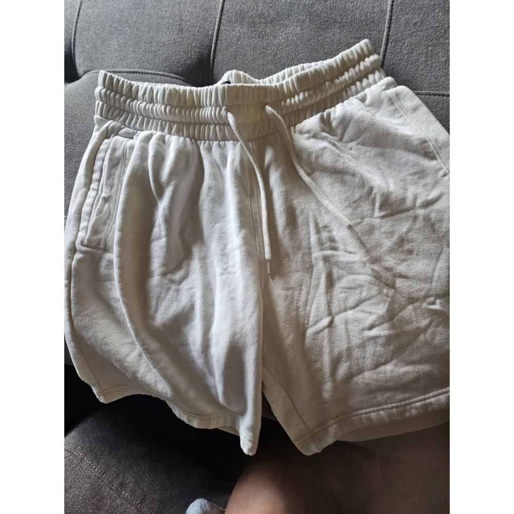 H&M White Fleece Sweat Shorts Men's Medium Regular Fit Drawstring Lounge Casual - Picture 3 of 8